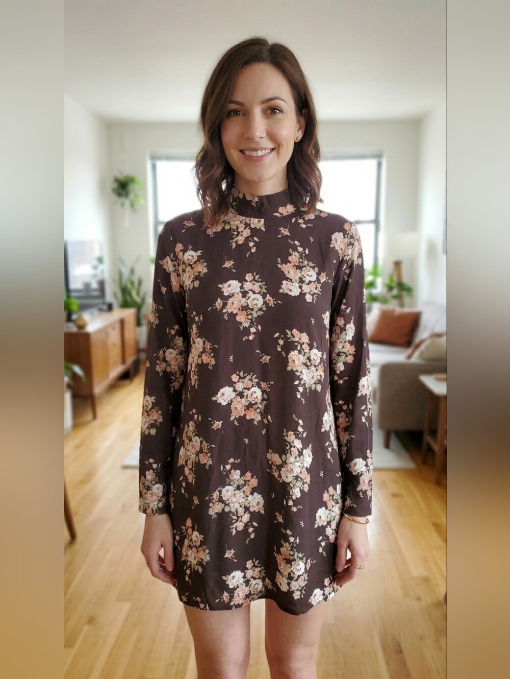 362. BAND OF THE FREE - Floral Mock Neck Long Sleeve Dress